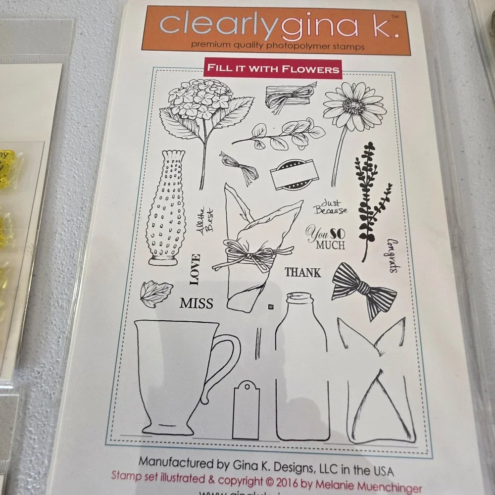 NEW Gina K Designs Clear Stamp Set Lot 8 pc Coffee Flowers Animals Sentiments